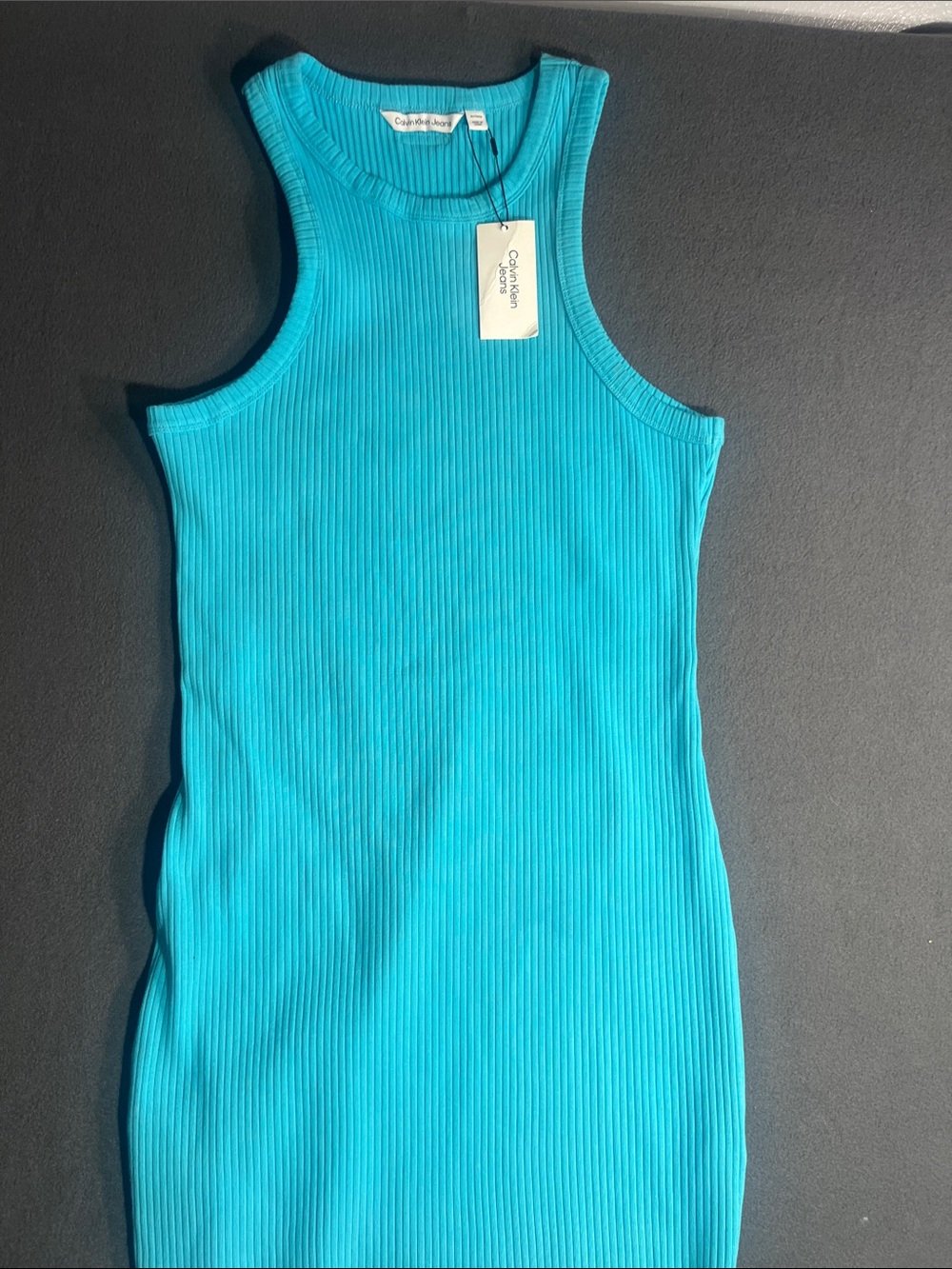 Calvin klein jeans  has Ribbed Tank Dress in Turquoise size XL mini stretch